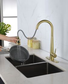 Kitchen Faucet with Pull Down Sprayer , High Arc Single Handle Kitchen Sink Faucet with Deck Plate, Commercial Modern Stainless Steel Kitchen Fau