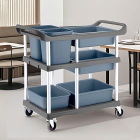 SOGA 2X 3-Tier Commercial Soiled Food Trolley Dirty Plate Cart Five Buckets Kitchen Food Utility