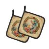 Chihuahua and Flowers Pair of Pot Holders Kitchen Heat Resistant Pot Holders Sets Oven Hot Pads for Cooking Baking BBQ, 7 1/2 x 7 1/2