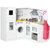 Corner Play Kitchen Set with Sound Effects and Tons of Countertop Space, Large Wooden Kitchen with Washing Machine, Food Toys, Ice Maker, Kids Kitchen