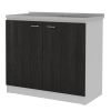Luther Two Piece Kitchen Set, Wall Cabinet + Utility Sink Cabinet, Black/White