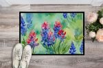 Texas Bluebonnets in Watercolor Doormat Front Door Mat Indoor Outdoor Rugs for Entryway, Non Slip Washable Low Pile, 24H X 36W