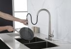 Kitchen Faucet with Pull Down Sprayer Brushed Nickel, High Arc Single Handle Kitchen Sink Faucet with Deck Plate