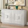 Vintage Distressed 4-Door Sideboard with Adjustable Shelves and Geometric Pattern for Dining Room,Kitchen and Living Room