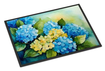 Hydrangeas in Watercolor Doormat Front Door Mat Indoor Outdoor Rugs for Entryway, Non Slip Washable Low Pile, 24H X 36W (Default: Default)