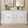 Vintage Distressed 4-Door Sideboard with Adjustable Shelves and Geometric Pattern for Dining Room,Kitchen and Living Room